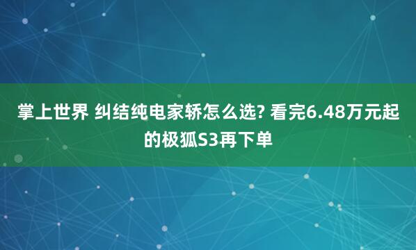 掌上世界 纠结纯电家轿怎么选? 看完6.48万元起的极狐S3再下单